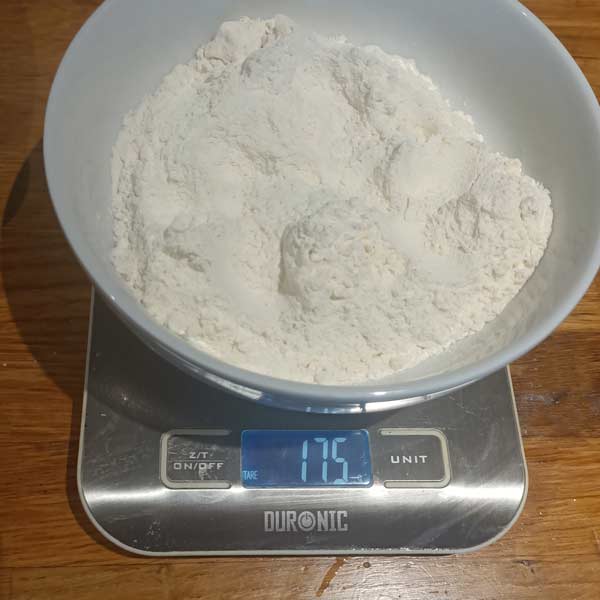 Weighing flour for homemade pasta