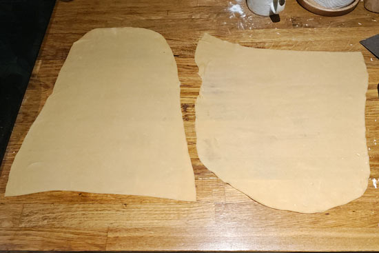 Homemade pasta cut in half