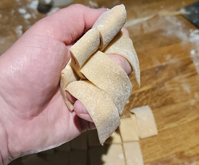 Pasta ends ready for unravelling